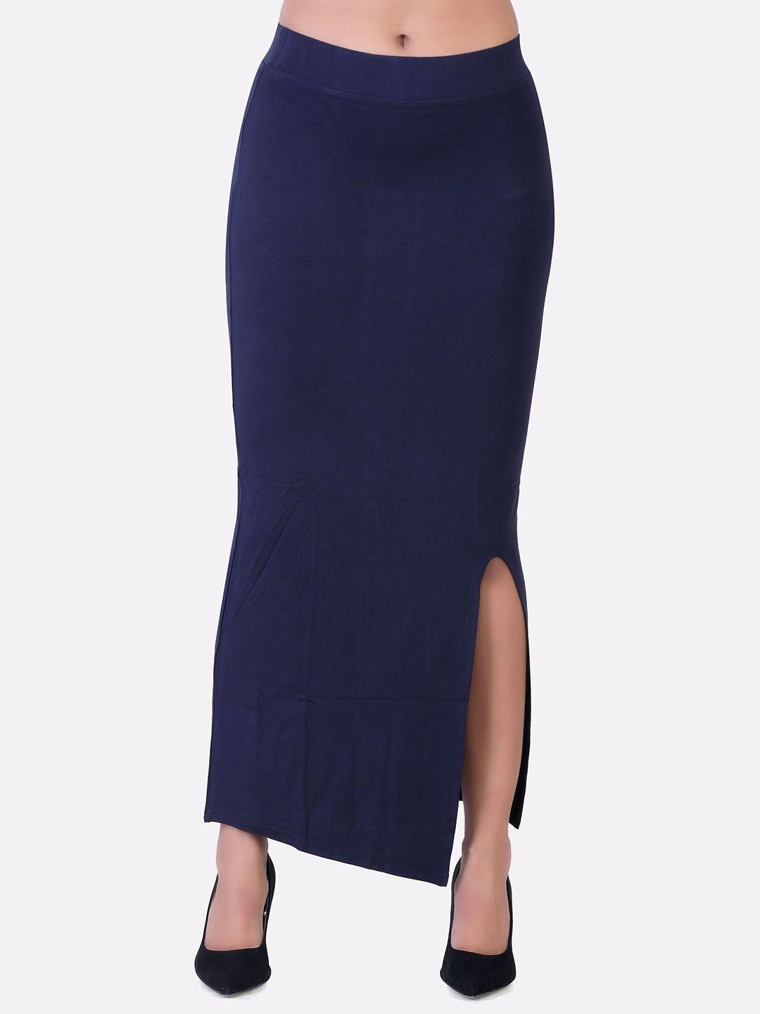 laasa  sports woman navy blue mid calf pencil skirt with side slit