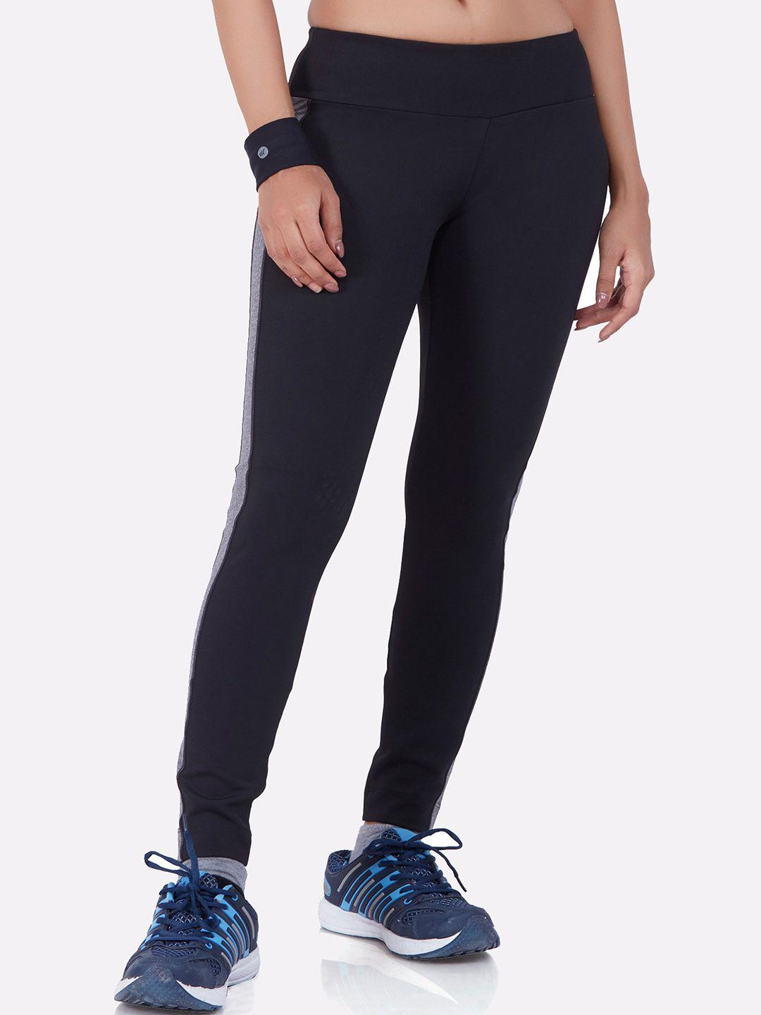 laasa  sports women black just-dry mid rise track pant with stripe on side