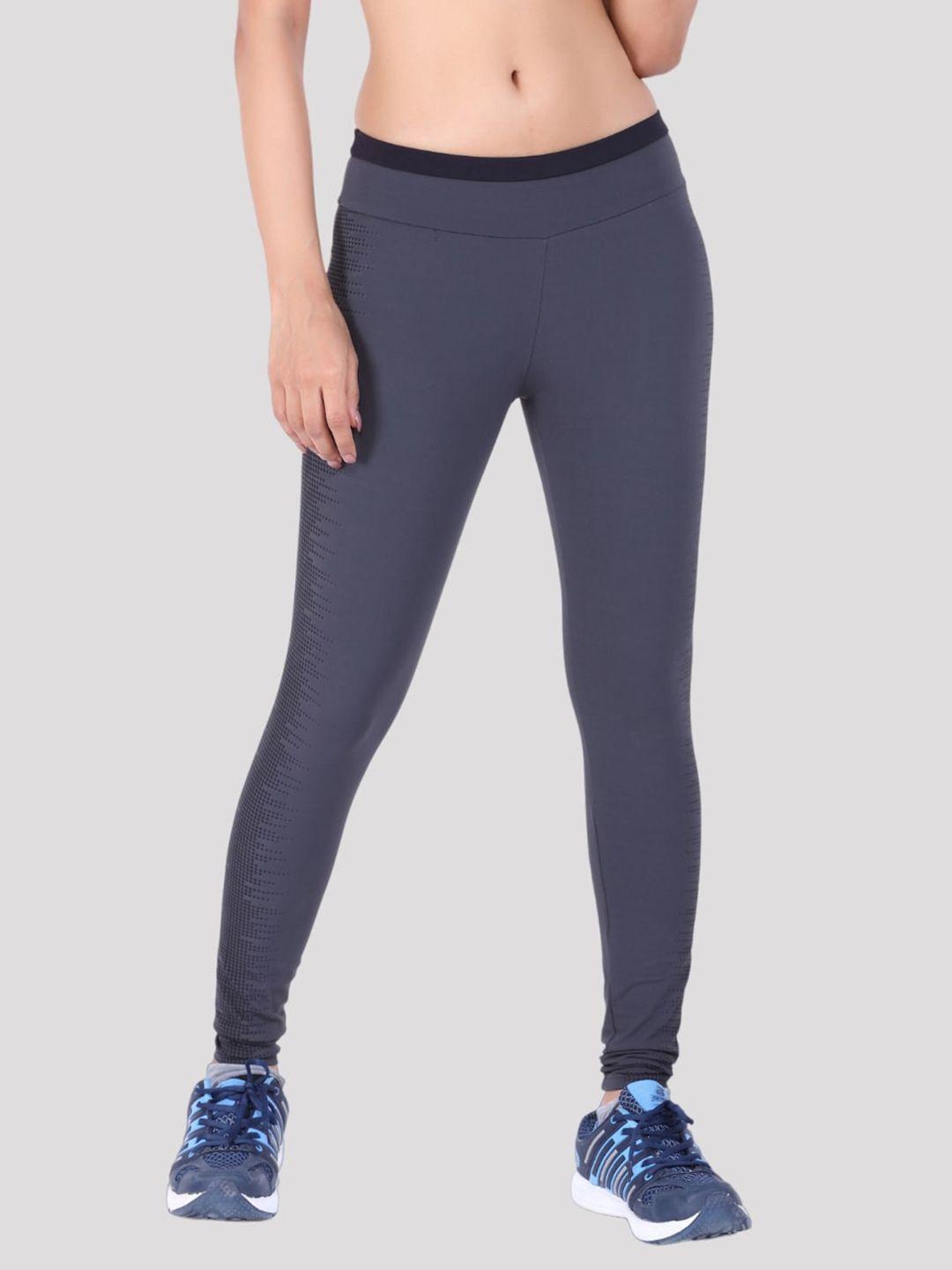 laasa  sports women grey solid just-dry tights