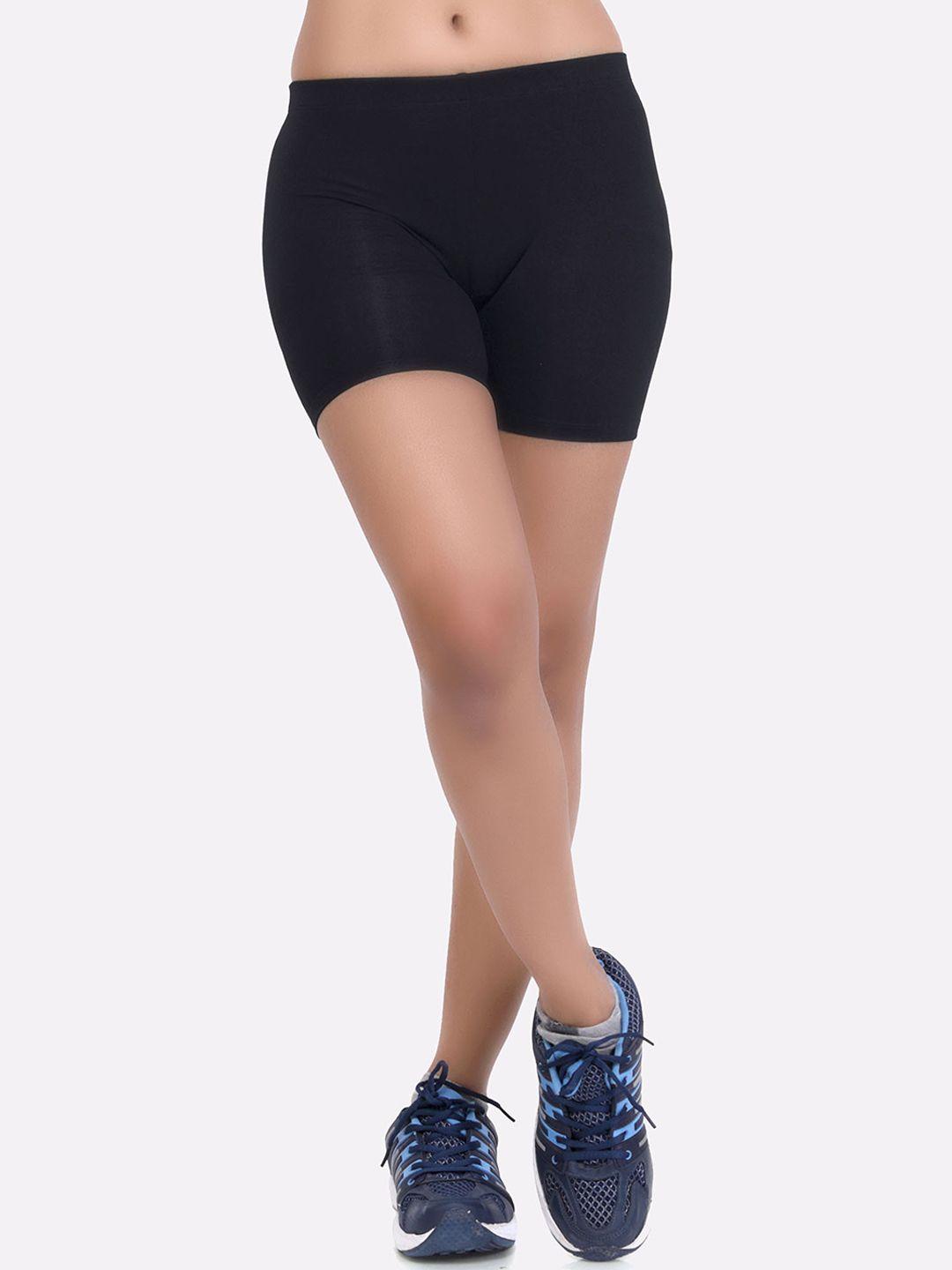 laasa sports women black skinny fit training or gym sports shorts