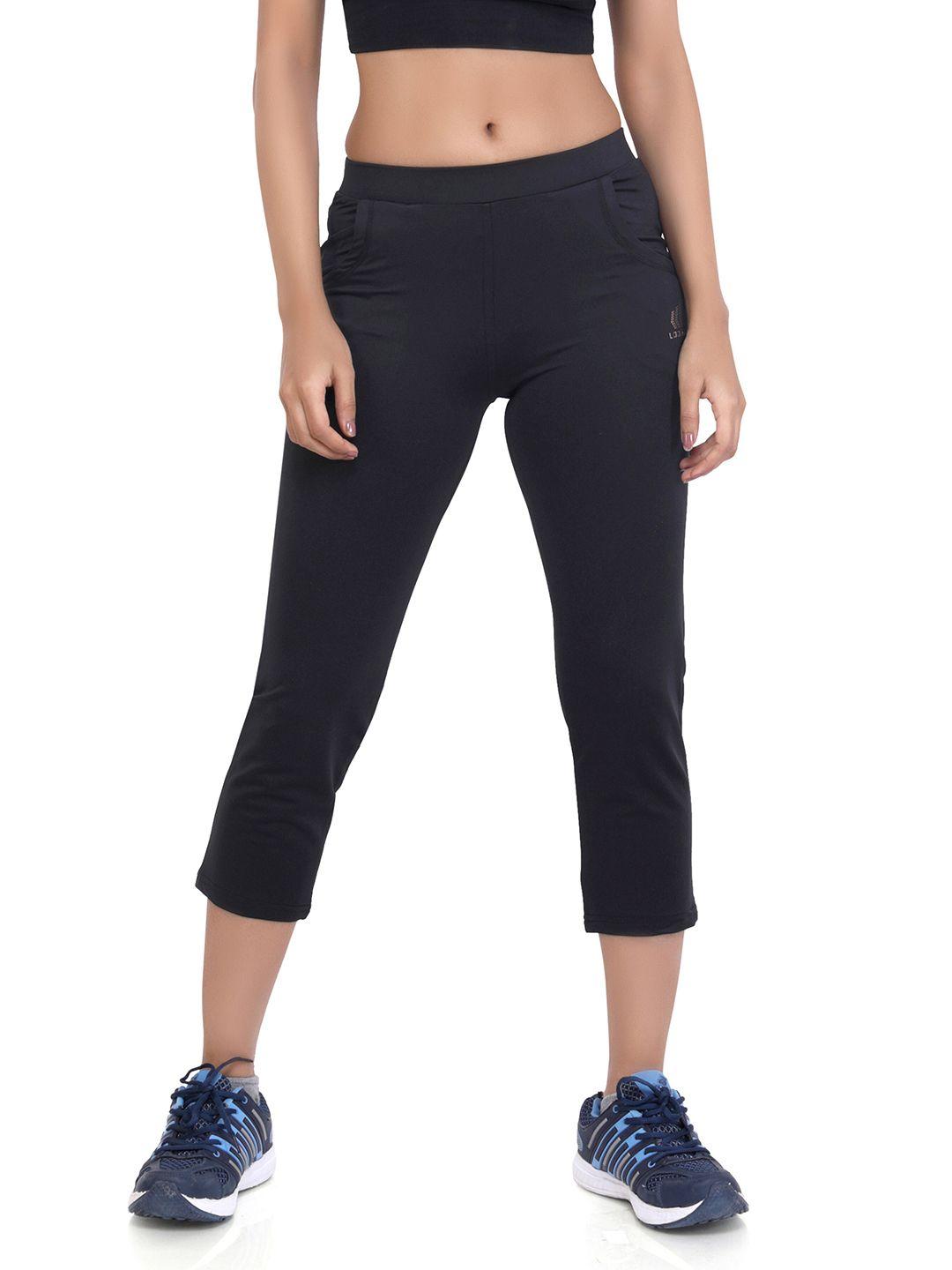 laasa sports women black solid capris