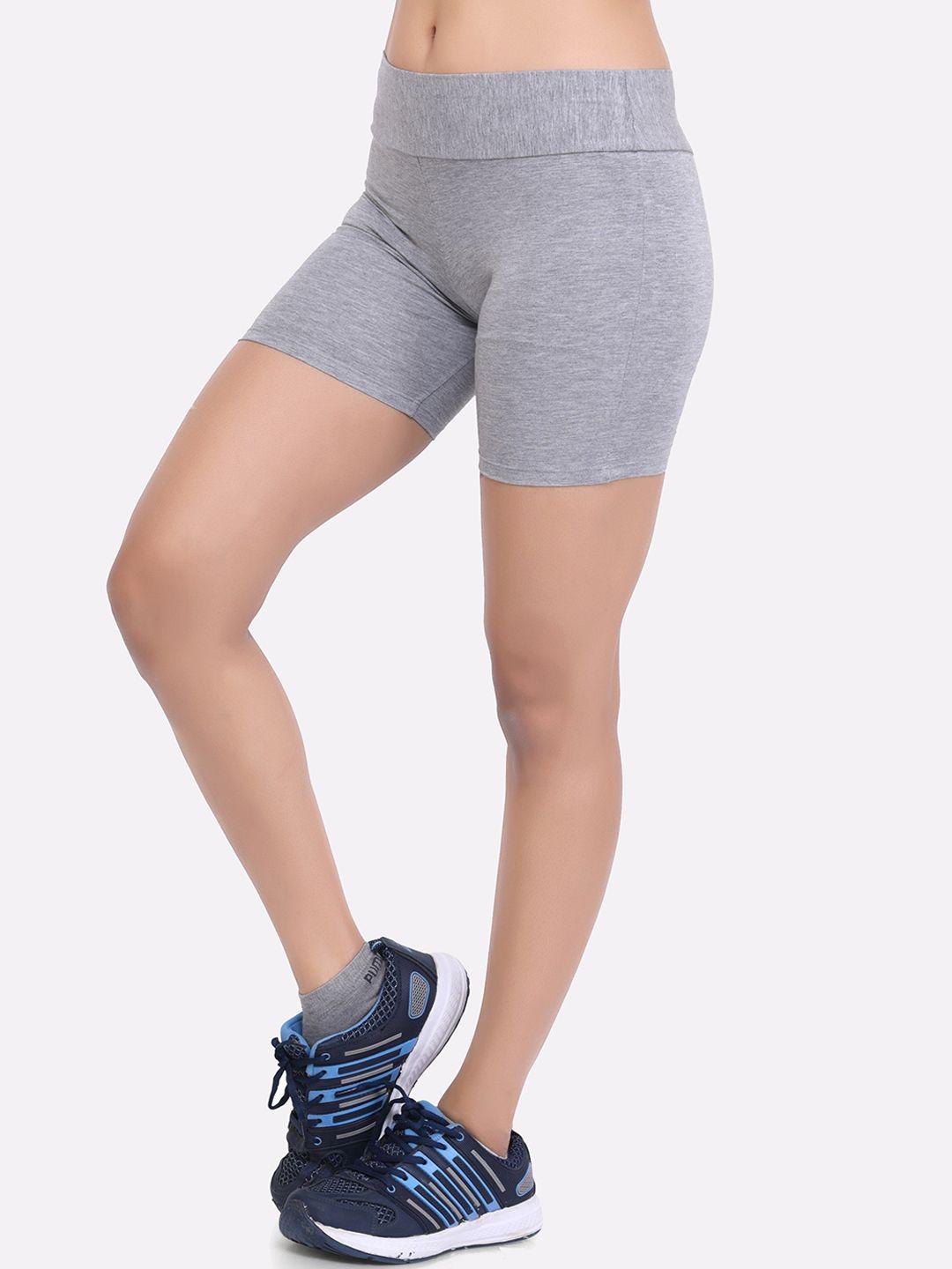laasa sports women grey skinny fit high-rise training or gym sports shorts