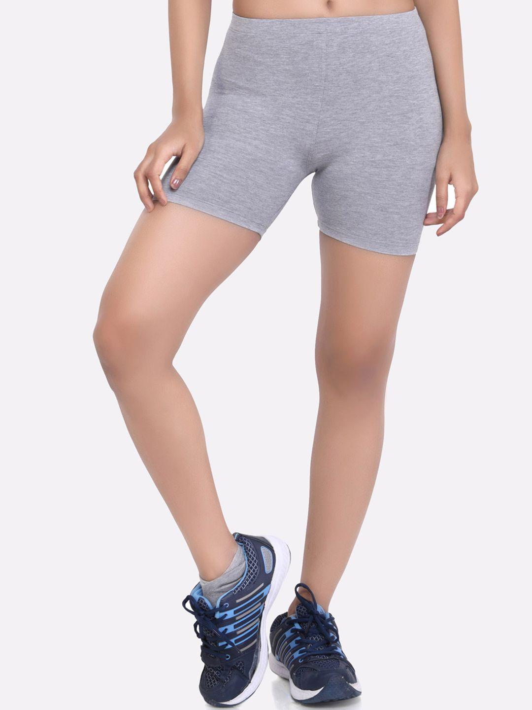 laasa sports women grey skinny fit training or gym sports shorts