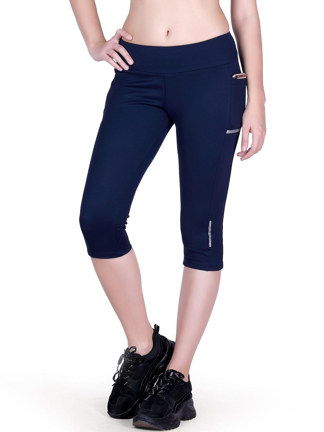 laasa sports women navy blue & white capris