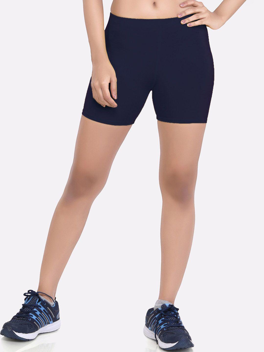 laasa sports women navy blue skinny fit training or gym sports shorts