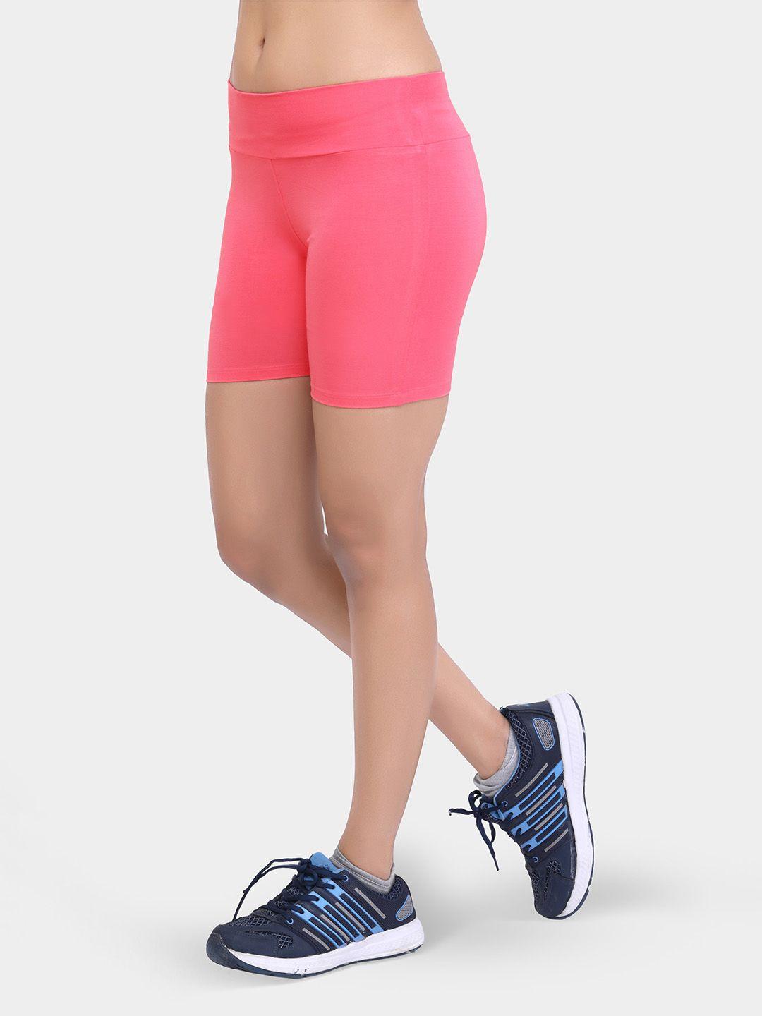 laasa sports women pink skinny fit training or gym sports shorts