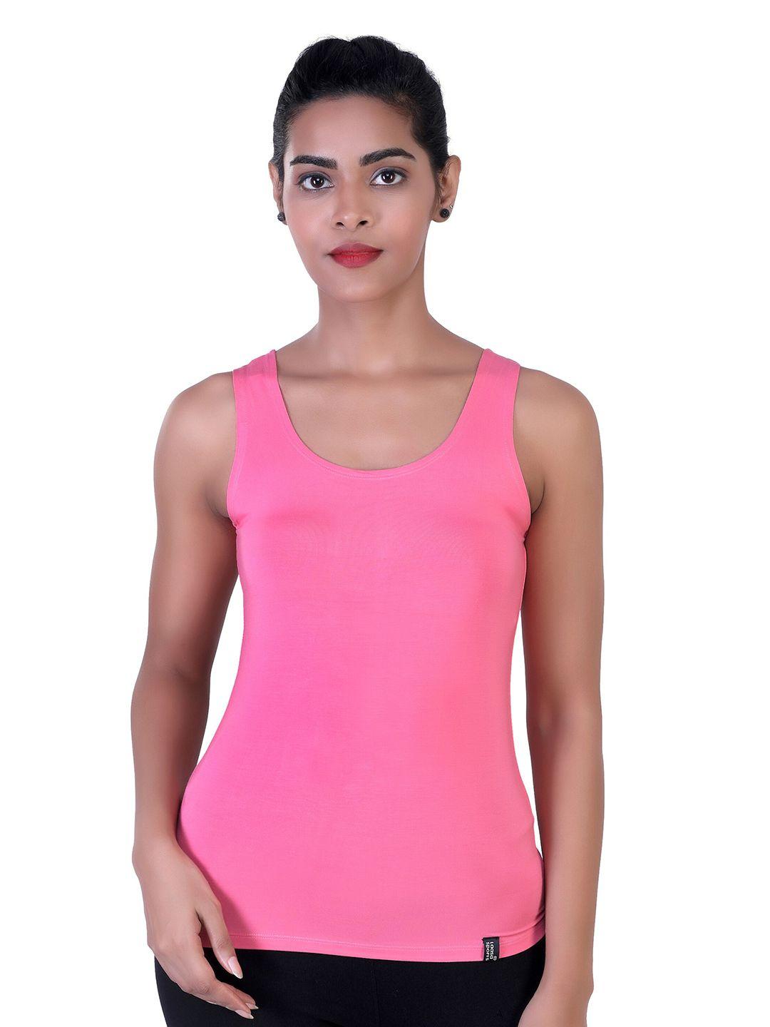 laasa sports women pink solid tank top