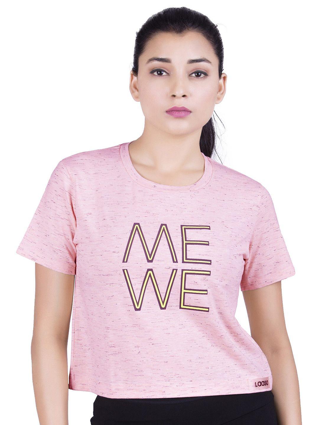 laasa sports women pink typography printed t-shirt