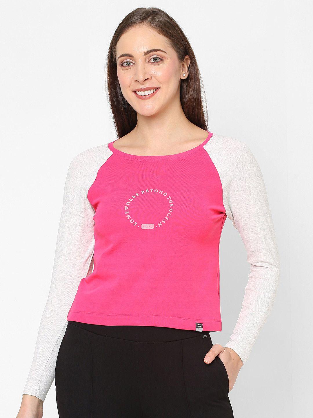 laasa sports women pink typography t-shirt