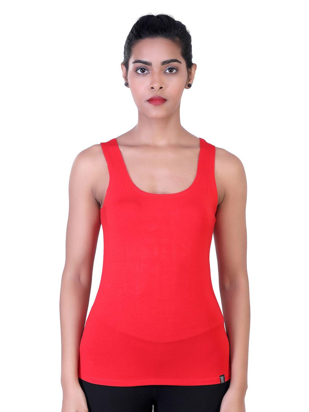 laasa sports women red solid tank top