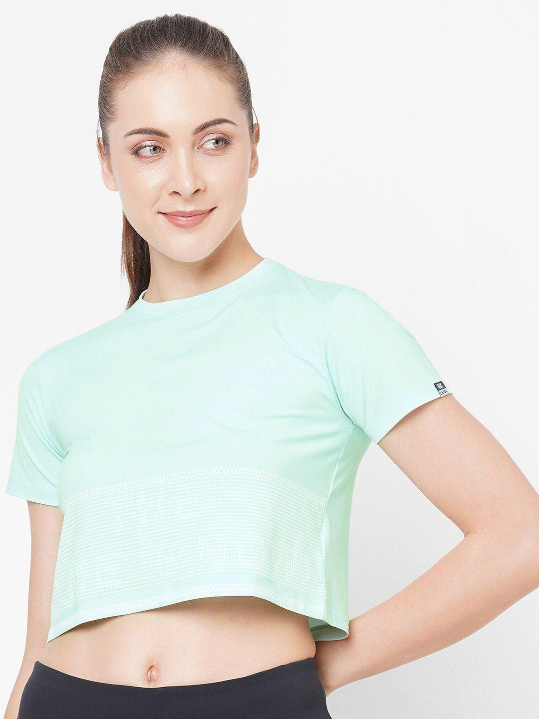 laasa sports women sea green typography printed t-shirt