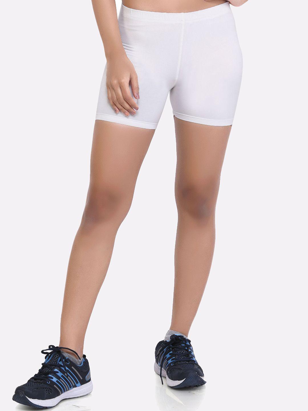 laasa sports women white skinny fit training or gym hot pants shorts