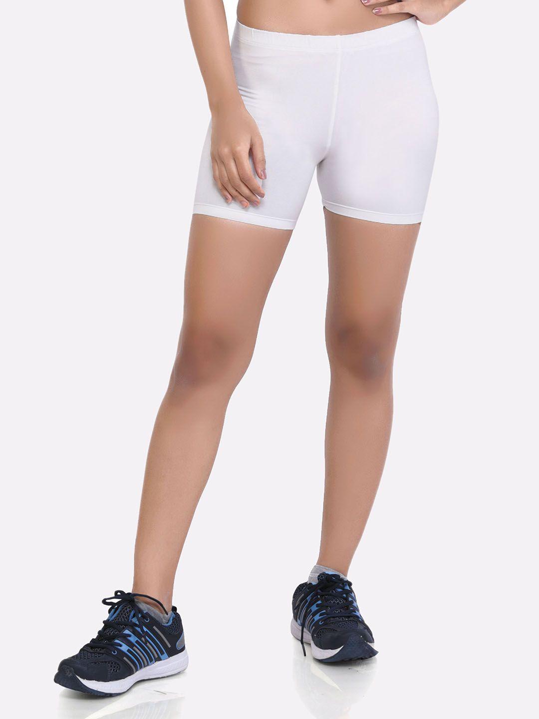 laasa sports women white skinny fit training or gym sports shorts