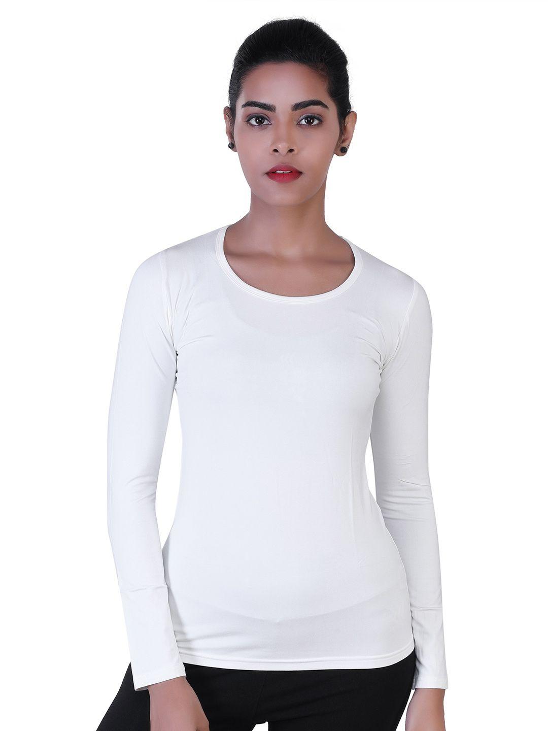 laasa sports women white solid training or gym t-shirt