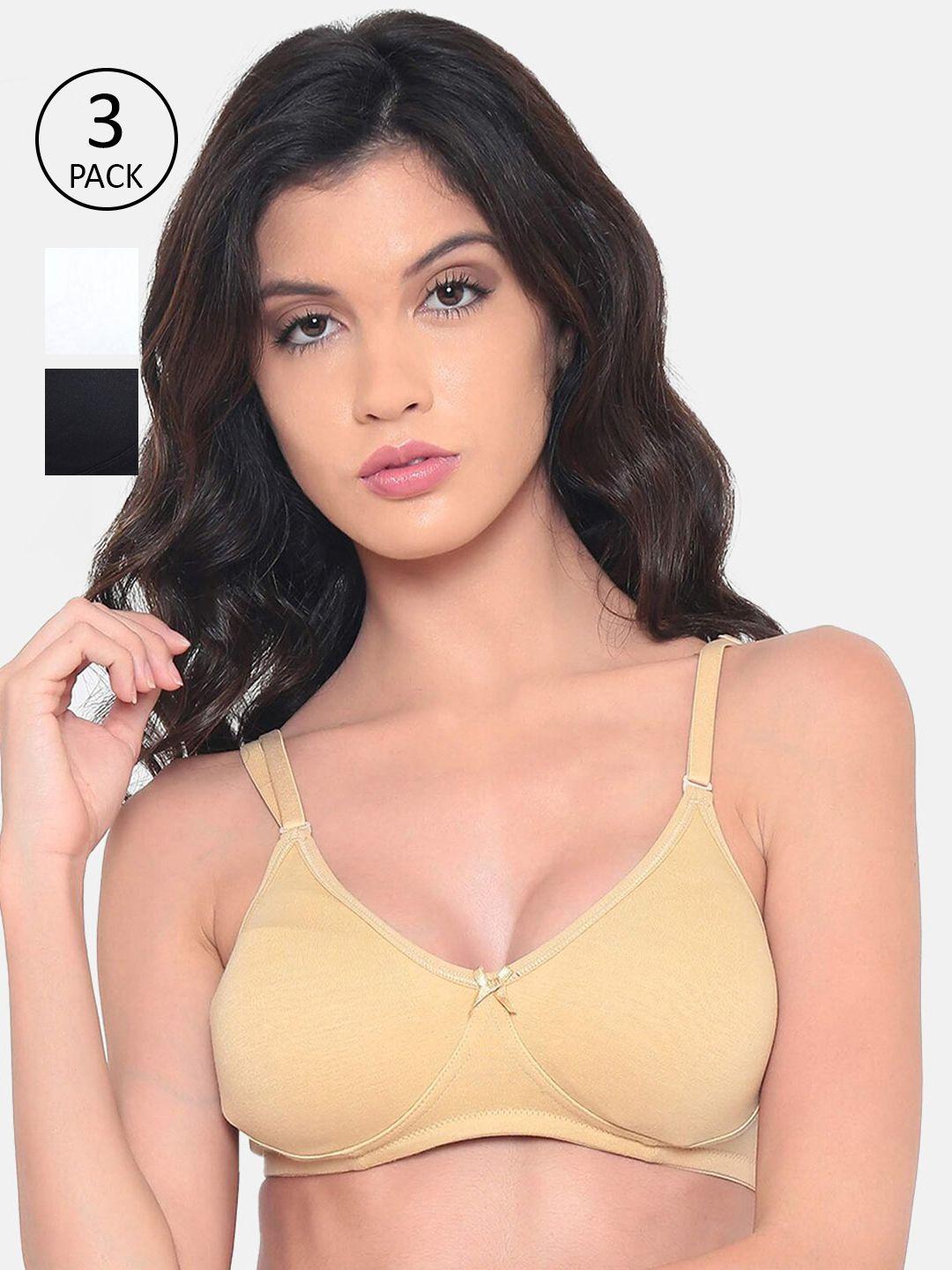 laavian pack of 3 solid non-padded non-wired t-shirt bra