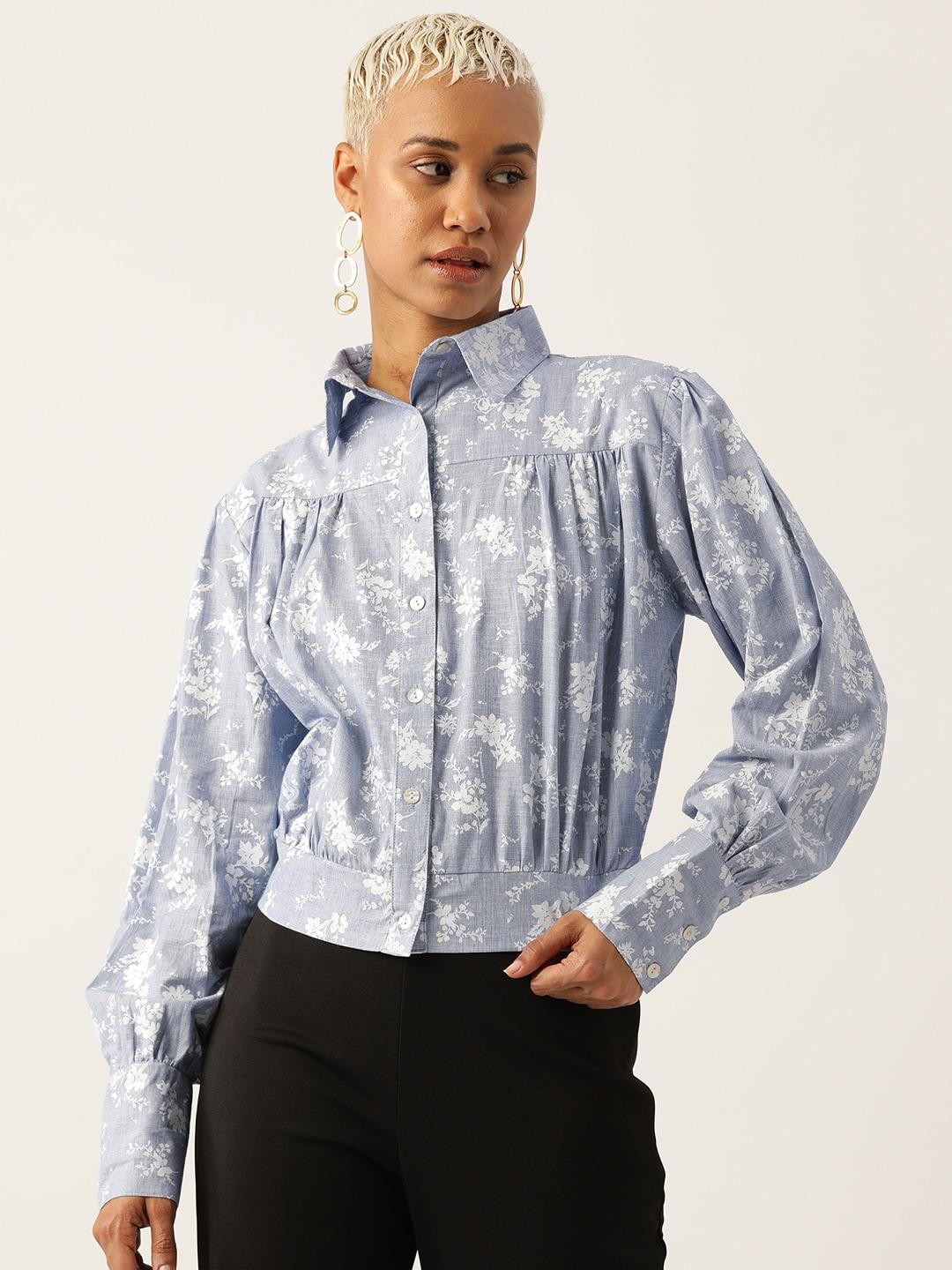 label regalia modern boxy floral printed puff sleeves casual shirt