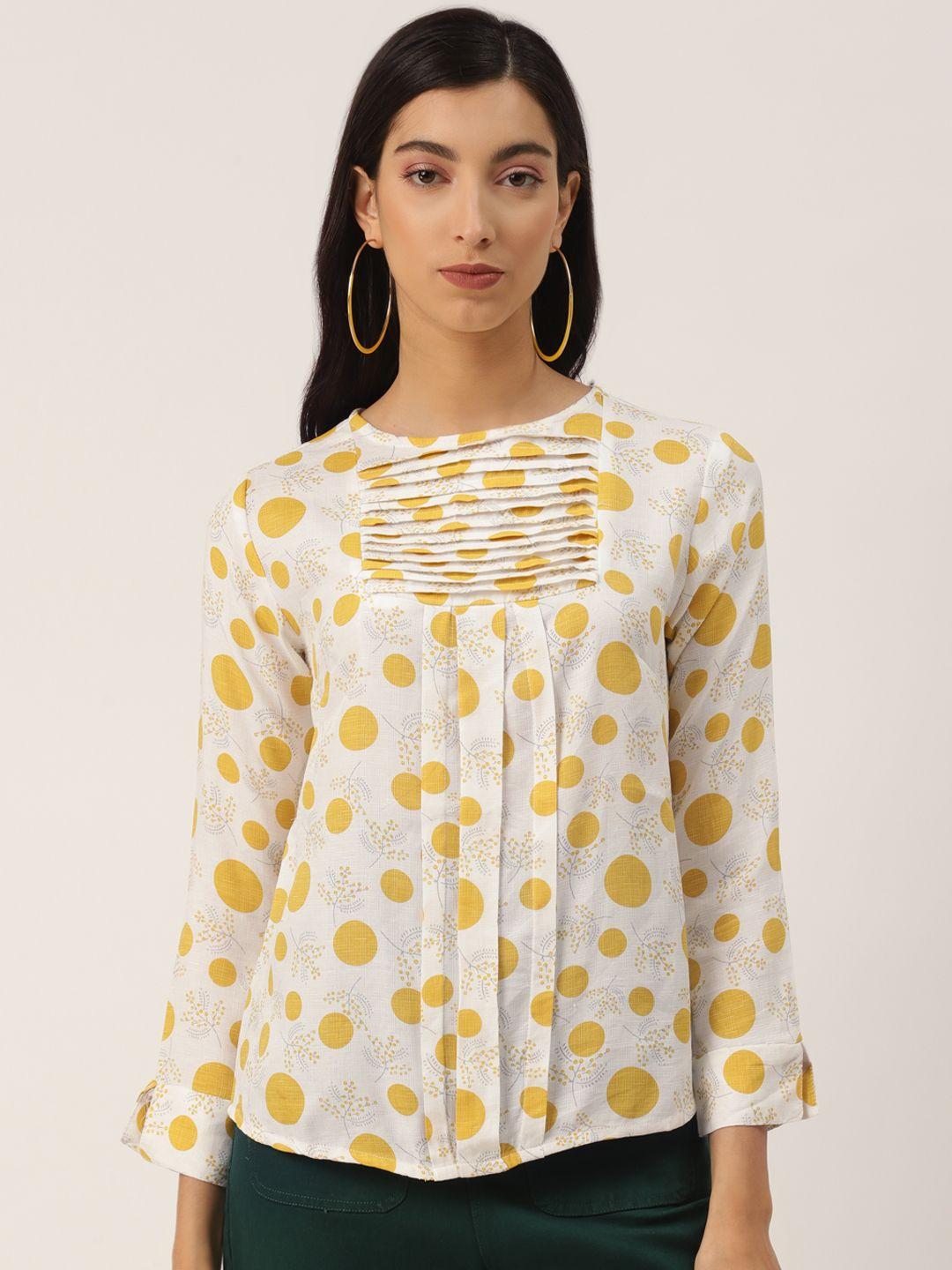 label regalia white & yellow geometric printed regular top