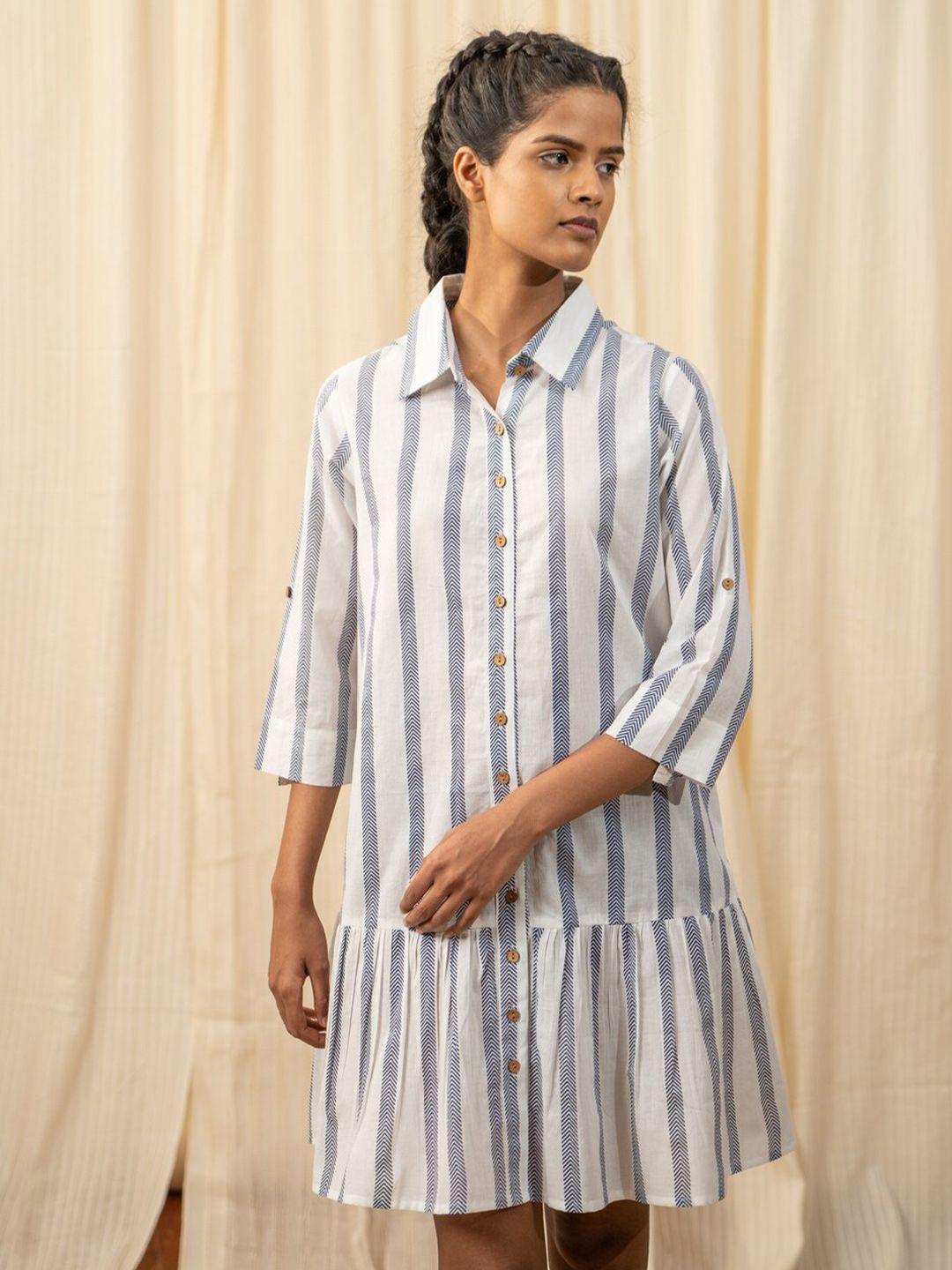 label reyya white & blue cotton striped dress