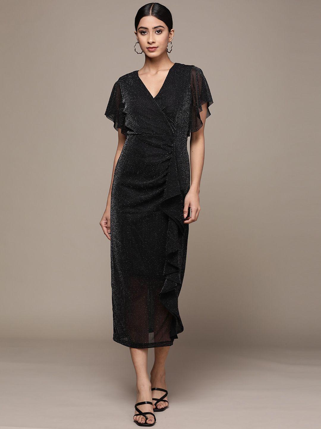 label ritu kumar black embellished shimmer midi dress