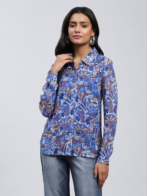 label ritu kumar blue printed shirt with camisole