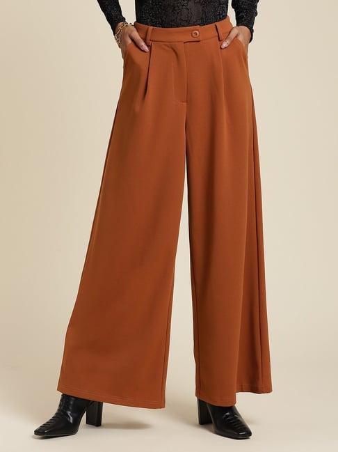 label ritu kumar brown relaxed fit mid rise pleated pants