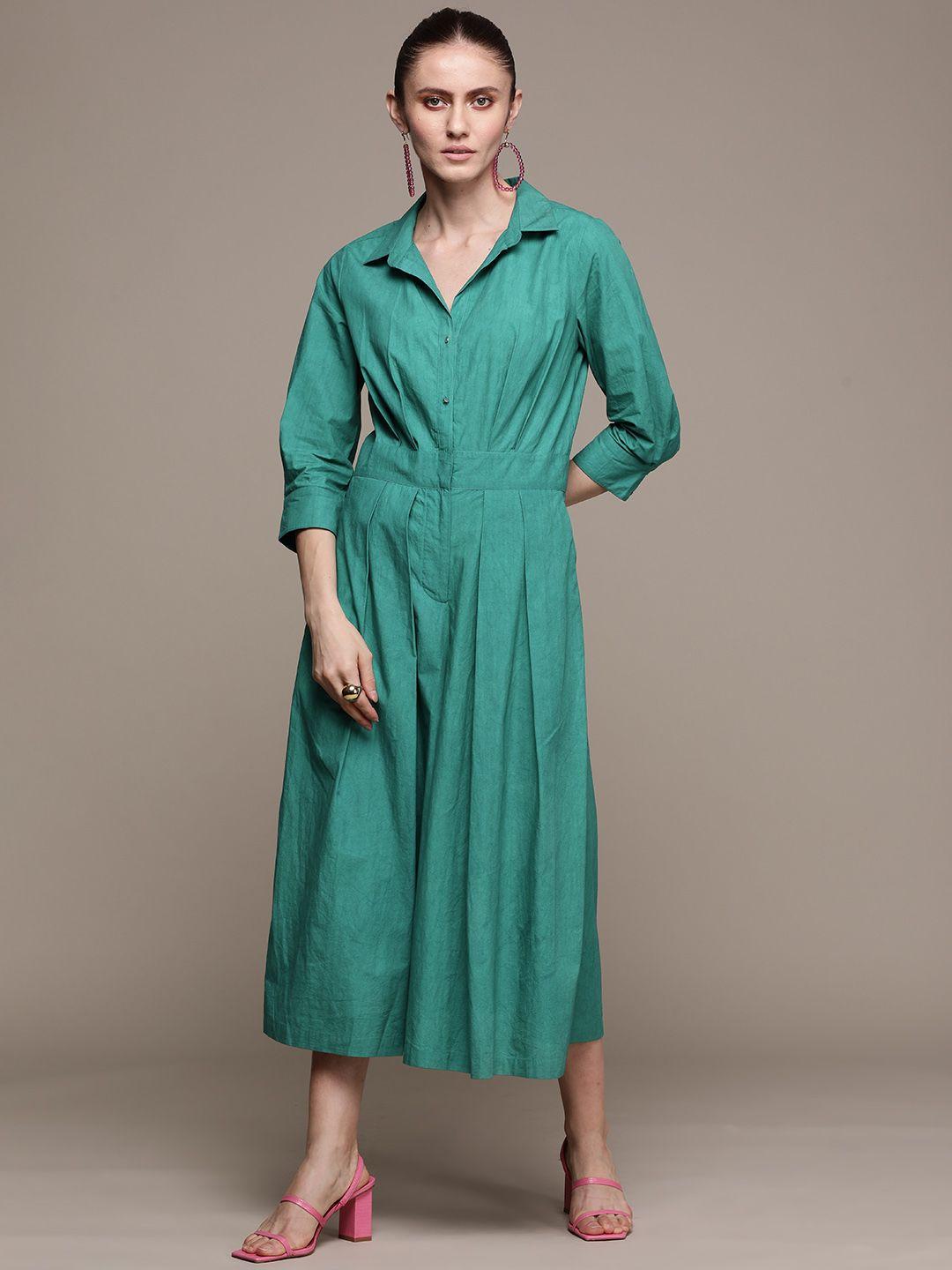 label ritu kumar green solid cotton culotte jumpsuit