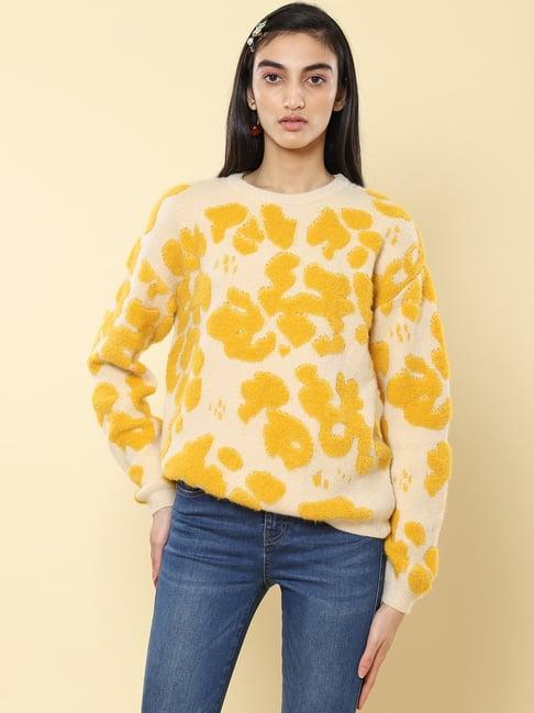 label ritu kumar mustard self design sweater