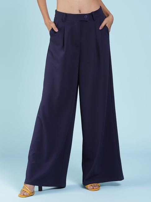 label ritu kumar navy relaxed fit mid rise pleated pants