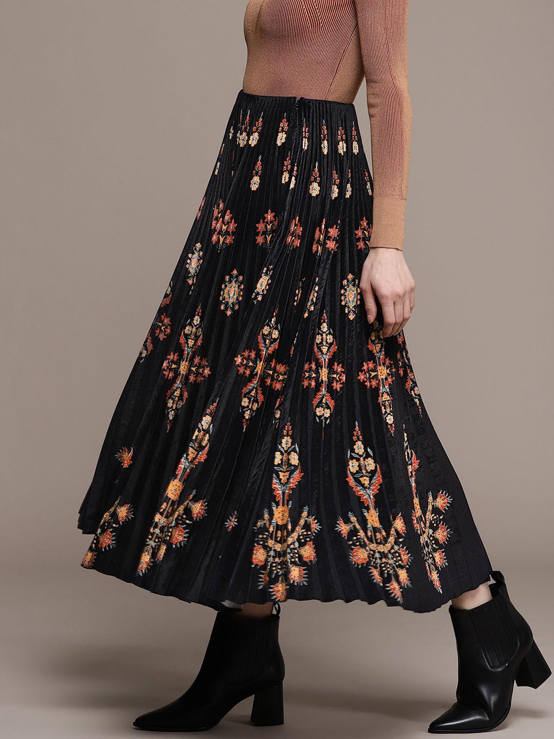 label ritu kumar women black floral printed flared skirt
