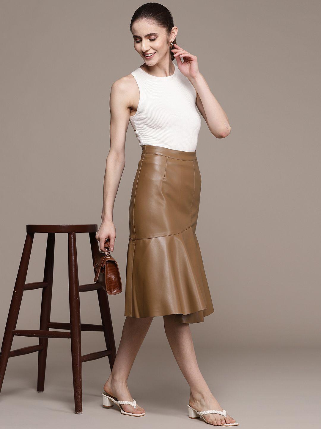 label ritu kumar women brown solid flared skirt