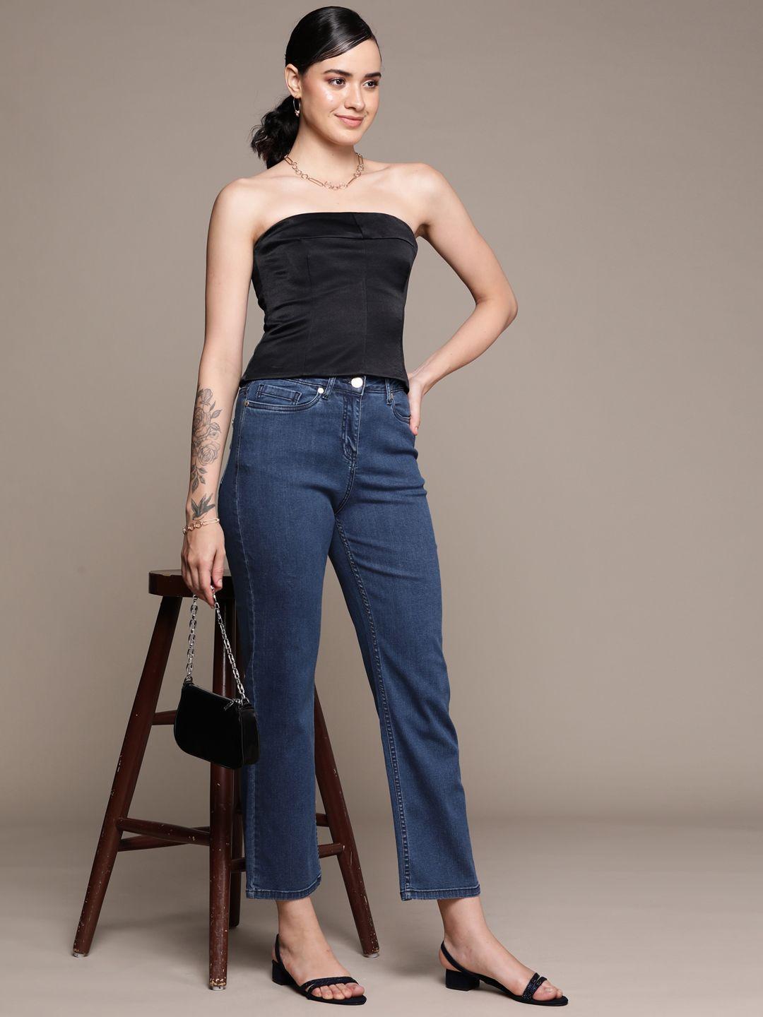 label ritu kumar women straight fit high-rise jeans