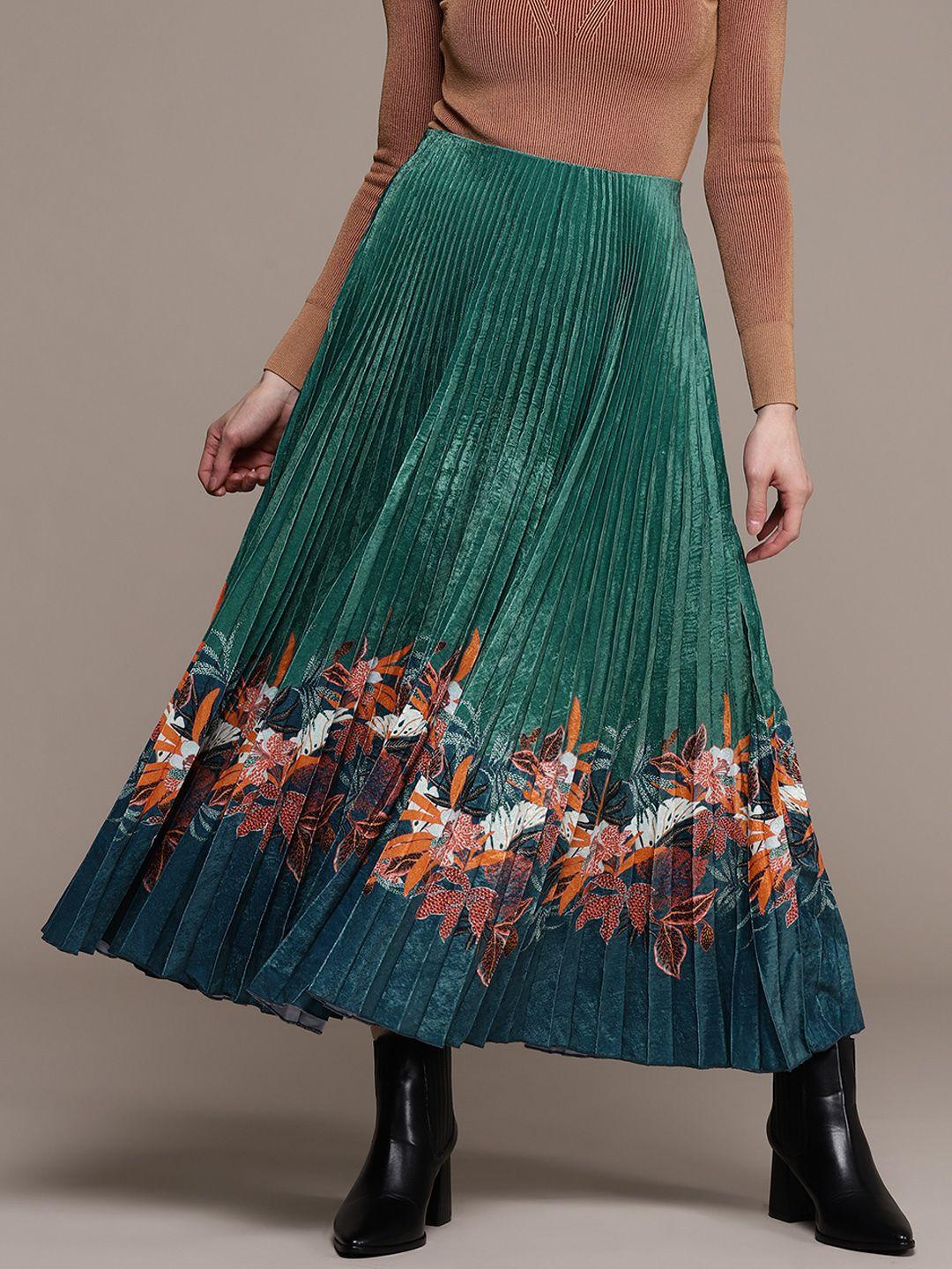 label ritu kumar women teal floral printed flared skirt