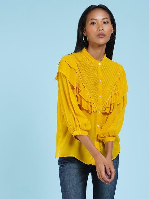 label ritu kumar yellow self design shirt