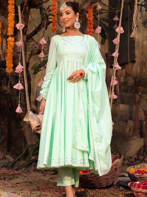 label aditi hundia cotton green anarkali set