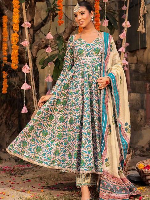 label aditi hundia cotton multicolor cotton anarkali set