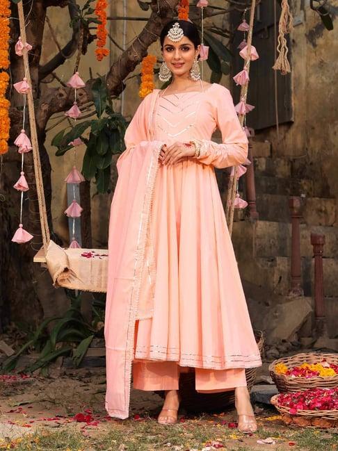 label aditi hundia cotton peach anarkali set