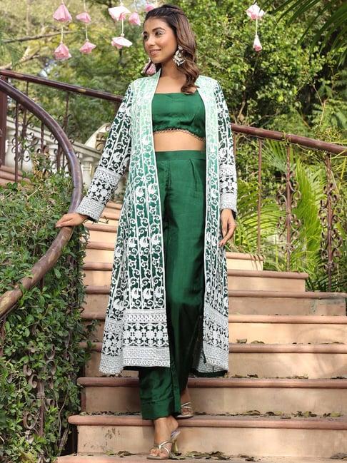 label aditi hundia green raw silk saanya ombre' jacket set