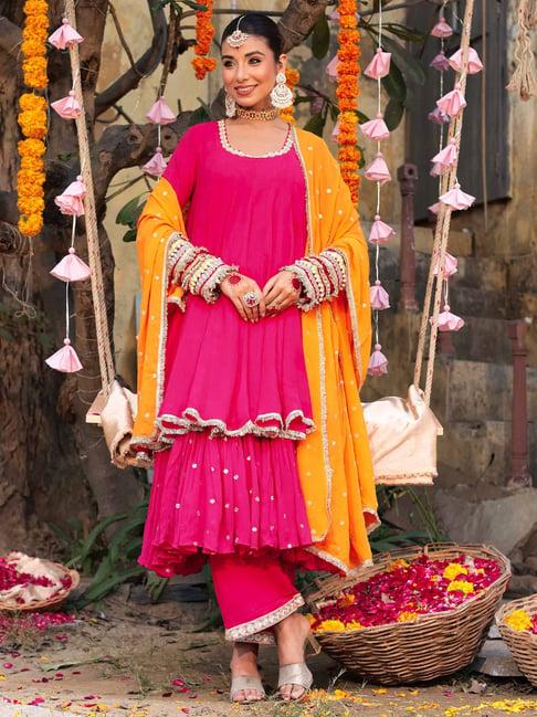 label aditi hundia pink georgette vanika anarkali set