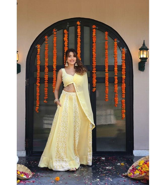 label aditi hundia yellow sasha skirt with blouse and dupatta