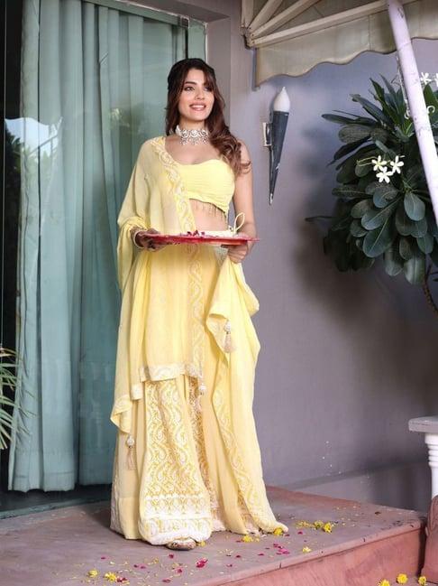 label aditi hundia yellow vrinda chikankari lehenga with blouse and dupatta