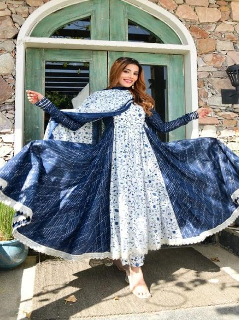 label aditi hundiya blue bandhej anakali set