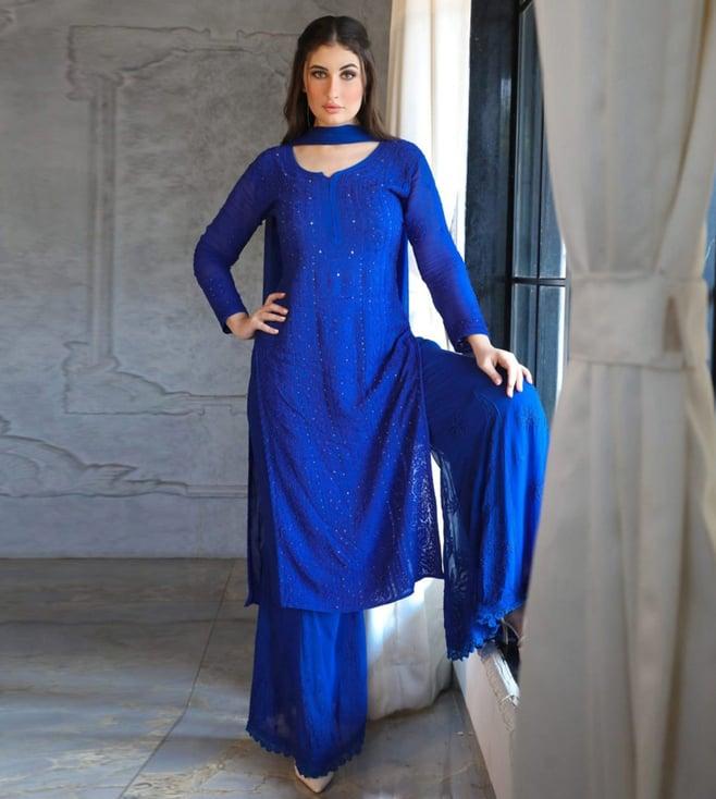 label aishwaryrika bazaar blue chikankari kurta