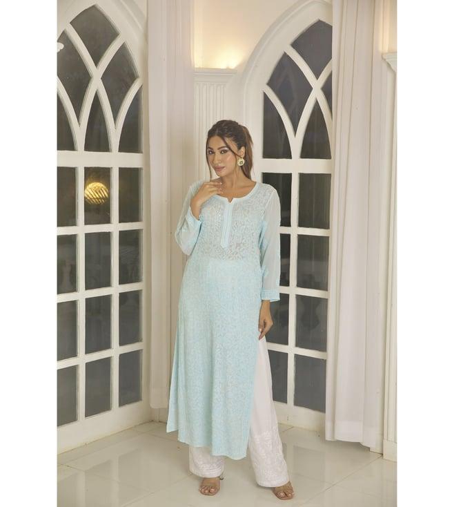 label aishwaryrika blue festive ariel chikankari & mukaish kurta