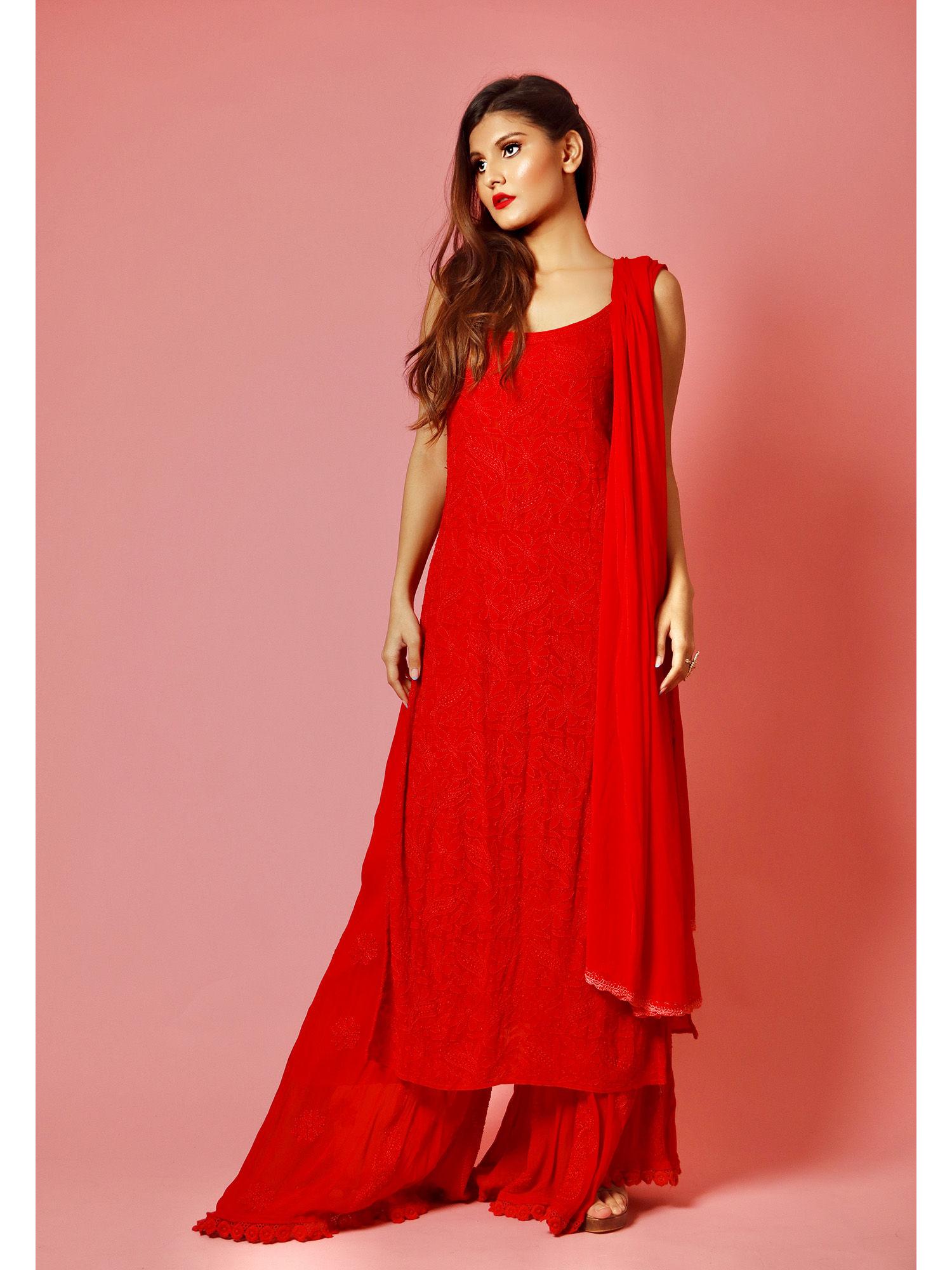 label aishwaryrikaa jolly red chikankari kurta