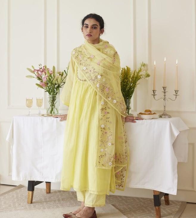 label juanita sunshine yellow festive kurta with bottom and dupatta