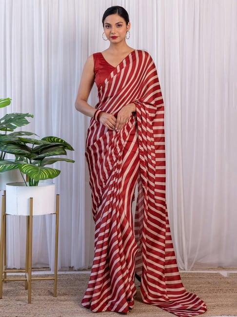 label kanupriya maroon striped satin saree