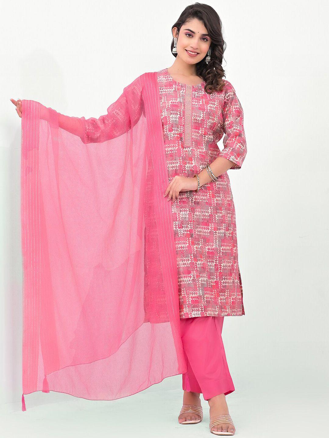 label khoj women ethnic motifs embroidered regular sequinned kurta with trousers & with dupatta