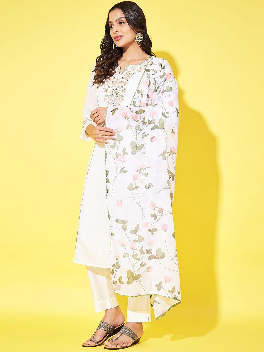 label khoj women ethnic motifs embroidered regular thread work kurta with trousers & with dupatta