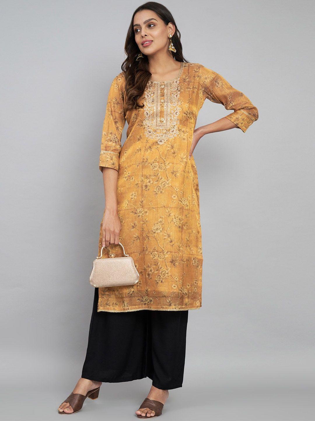 label khoj women ethnic motifs printed sequinned kurta