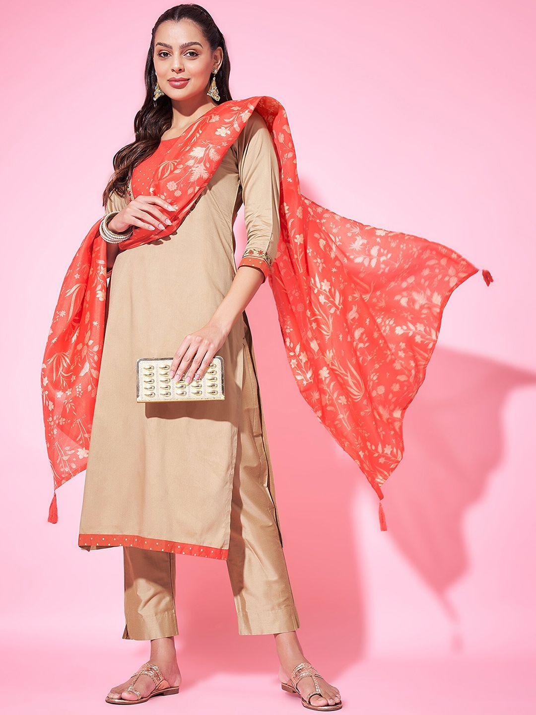 label khoj women ethnic motifs regular thread work kurta with trousers & with dupatta